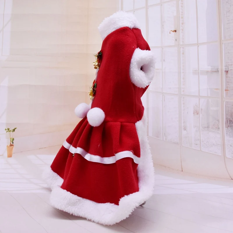 Рождественское теплое платье для питомцев; зимний костюм для девочек; красное платье с бантом; Теплая Флисовая юбка для щенка; пальто для йоркширского терьера; свадебное платье