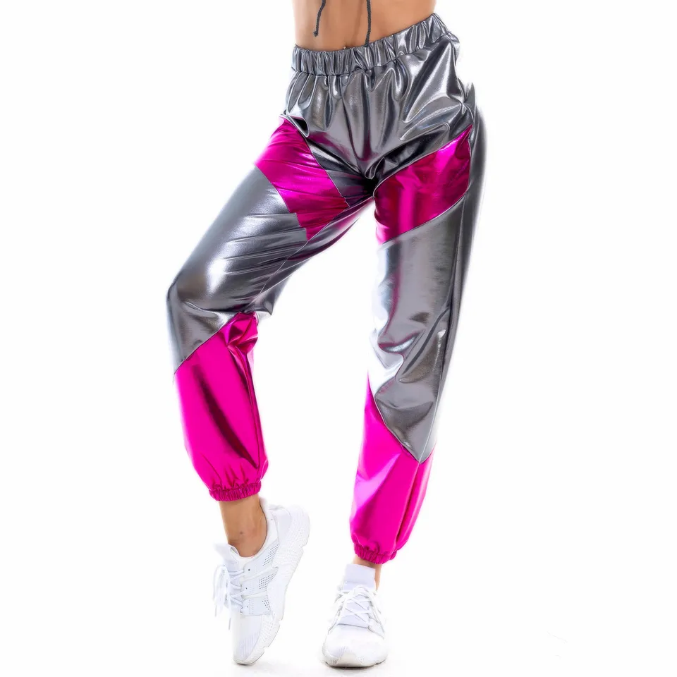 Tuta Da Jogging Metallizzata 2 Pezzi Per Donna 2026, Crop Top Maniche Lunghe E Pantaloni, Costume Carnevale, Outfit Disco E Party