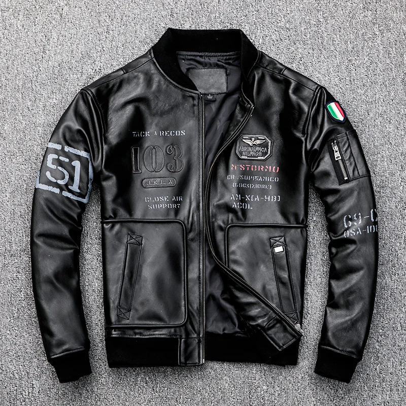 

Free shipping.2019 sales.Mens genuine leather motor jacket.flight style sheepskin coat.plus size leather coat.classic MA-1