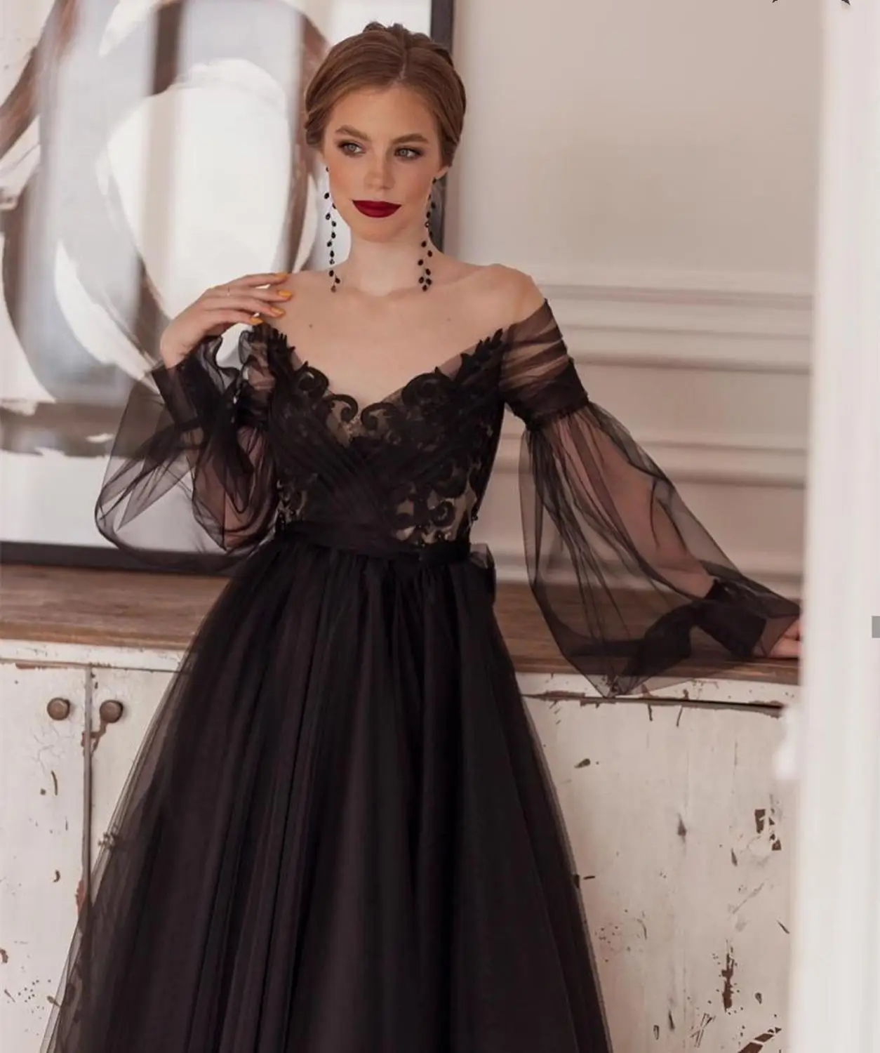 Black tulle wedding dress, plus size black wedding gown, black bridal  dress, princess tulle dress – Mystique • Piondress