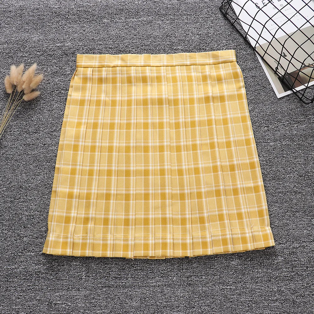 JK форменная лимонно-желтая клетчатая юбка плиссированные юбки школьная юбка Регулируемая Талия добавить карман 43 см Небесно-Голубой Бобовый Росток Зеленый