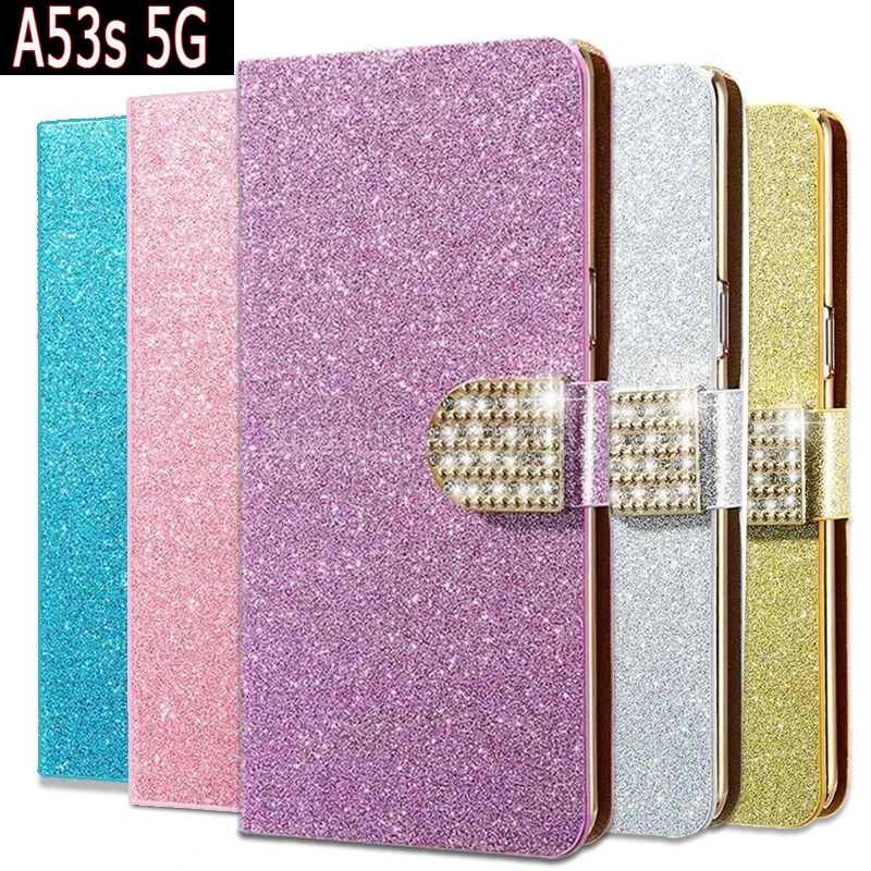 Shiny Flip Cover For Oppo A53s 5g Case Funda Pu Leather Wallet Book