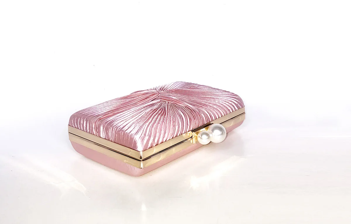 Luxy Moon Pink Pleated Velvet Clutch Bag Side View