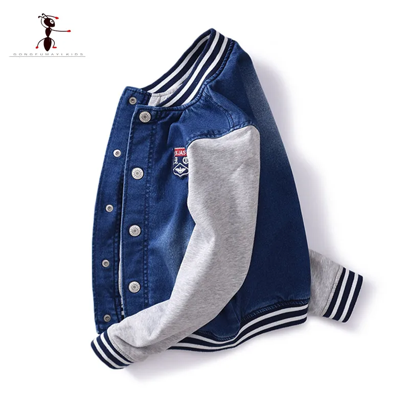 Kung Fu Ant Winter Boys Coat Cool Style Kids clothes Splice Denim Fabric Jacket Children's Coat Street Home Tops 3868