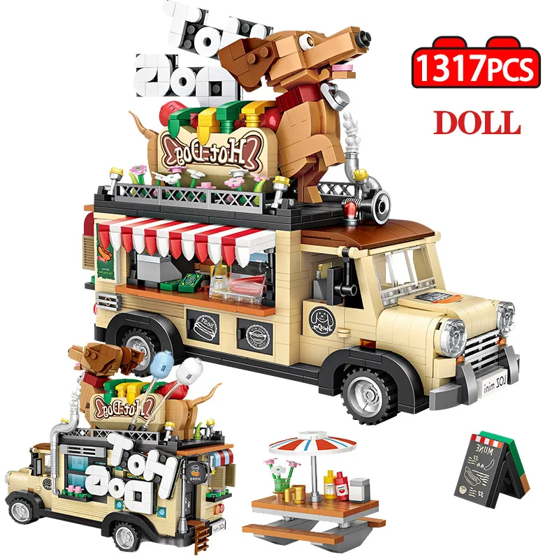 

1317pcs Mini Bricks City Hot Dog Cart Car Figurine Model Building Blocks Vehicle bricks sets Education Toys for Children Gifts