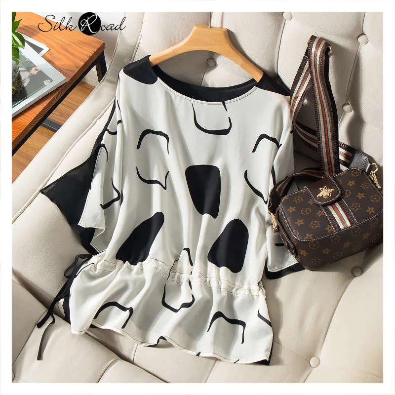 

Silviye Bat Sleeve Loose Silk Top Women's Waist Hugging Slimming Design Sense Non-Mainstream Silk Skirt Small Shirt New Style