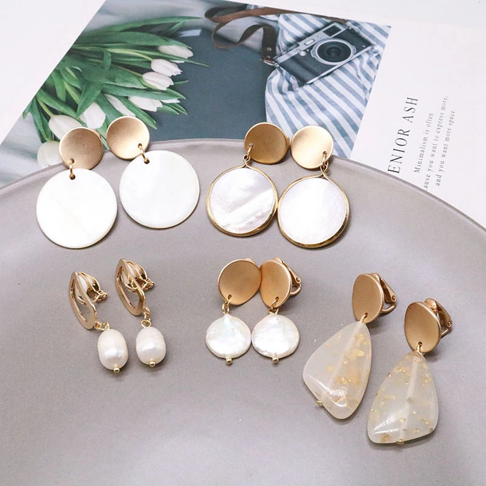 

Irregular Circle Freshwater Pearl drop Earrings for Women Girl Gift