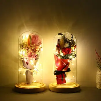 

Hot Sale Night Lights Multi-function 20LED Lights Rose Flower in Glass Dome Lamp for Valentine Gift Decor Ornament