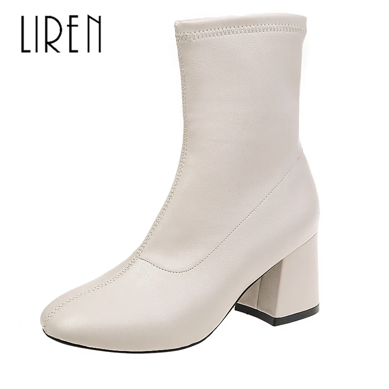 

Liren 2019 Spring/Autumn Women Fashion Casual Ankle Slip-on Boots Pointed Toe Wrapped Comfortable Lady Boots PU Casual Boots