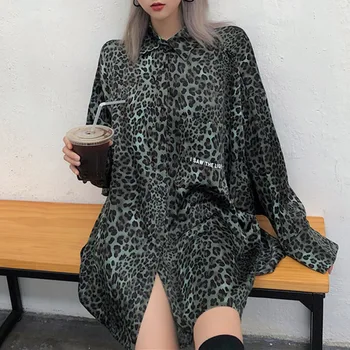 

Loose Leopard Shirt Women Harajuku Lazy Oversize Blouse Long Sleeve Tops Casual Autumn 2020 Chic Print Gothic Shirts Fashion