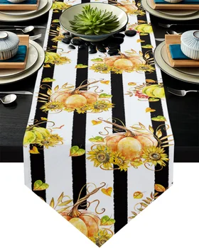 

Thanksgiving Pumpkin Fallen Leaves Table Runner Home Decor Tablecloth Table Runners for Wedding Christmas Dining Table Decor