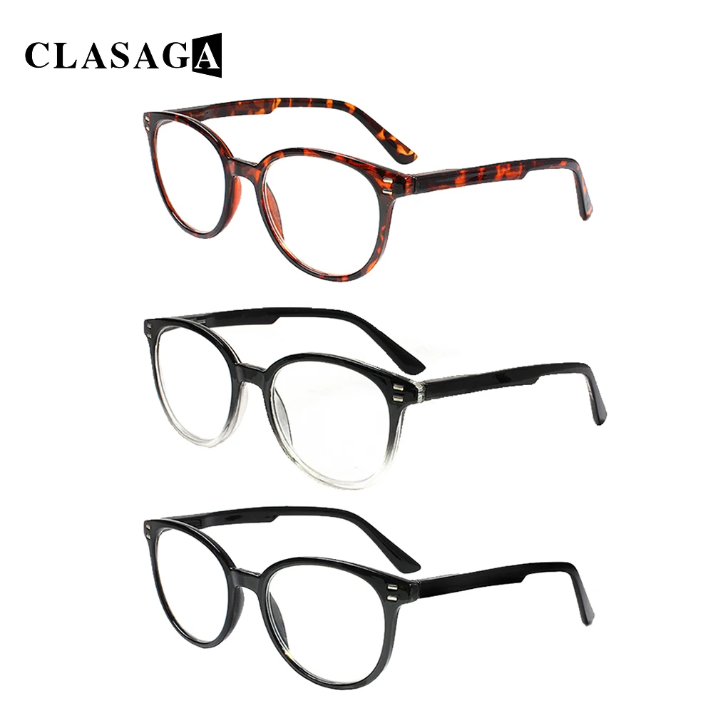 

CLASAGA 3 Pack High Quality Spring Hinges Reading Glasses Men and Women Classic Oval Frame HD Reader Eyeglasses