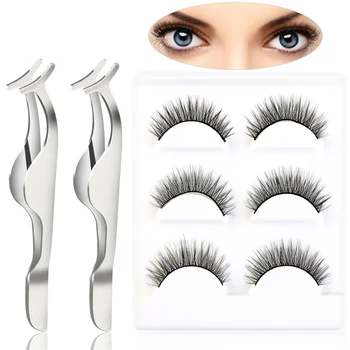 

PIXNOR 2pcs Professional False Eyelashes Extension Applicator Remover Clip Tweezers Nipper & 6pcs False Eyelashes