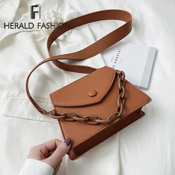 

Solid Color Thick Chain Small PU Leather Crossbody Bags For Women 2020 Summer Shoulder Cross Body Bag Ladies Handbags