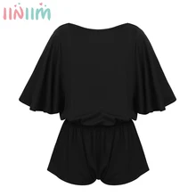 Детский свободный короткий комбинезон с рукавами «летучая мышь» и эластичной резинкой на талии с открытой спиной и v-образным вырезом для торжества, танцевальная одежда для балета