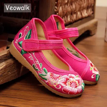 

Veowalk Toddler Girls Chinese Style Shoes Kids Fashion Casual Shoes Embroidered Flats Children Soft Sole Cloth Dancing Shoes