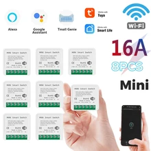 Tuya Mini 16A WiFi Switch Module With Smart Life App 2 Way Control, Smart Home Interruptor Work For Alexa Google Home Smart Home
