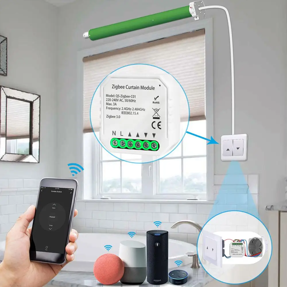 Умный модуль переключения для штор Zigbee 3 0 с моторизованным роликовым затвором и