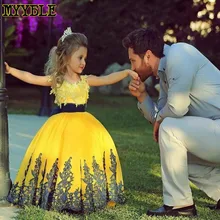 

2020 Cute Bright Yellow Ball Gown lace Appliques dress girl Flower Girl Dresses floor length toddler Girls Pageant Dress