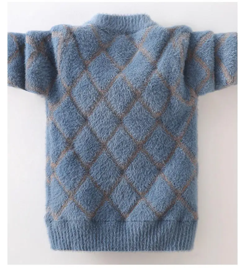 Г. Осенне-зимний детский вязаный свитер из искусственного меха норки для мальчиков Детские утепленные пуловеры с бархатом для мальчиков, топы в клетку для подростков B46