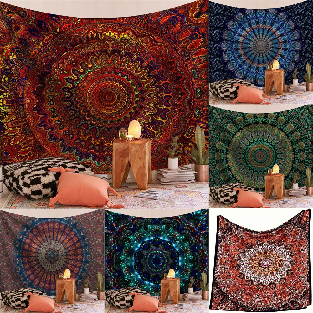 Tapiz grande de Mandala indio para colgar en la pared, alfombra de playa de arena, manta para acampar, colchón de viaje, almohadillas bohemias para dormir, tapices