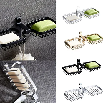 

Double Aluminum Soap Rack Punch Free No Drill Bathroom Wall-Mounted Shelf Metal Holder Organizer HKS99