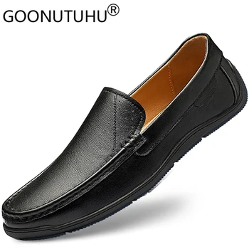 

2020 fashion men's shoes casual genuine leather male loafers slip on classics white & black shoe man flats driving shoes for men