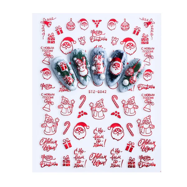 1 шт. Лазерная блестящая Рождественская наклейка для ногтей красная снежинка лось Санта Дизайн Наклейка s для ногтей 3D Маникюр слайдер LASTZG041-049-3 - Цвет: STZG042 Red