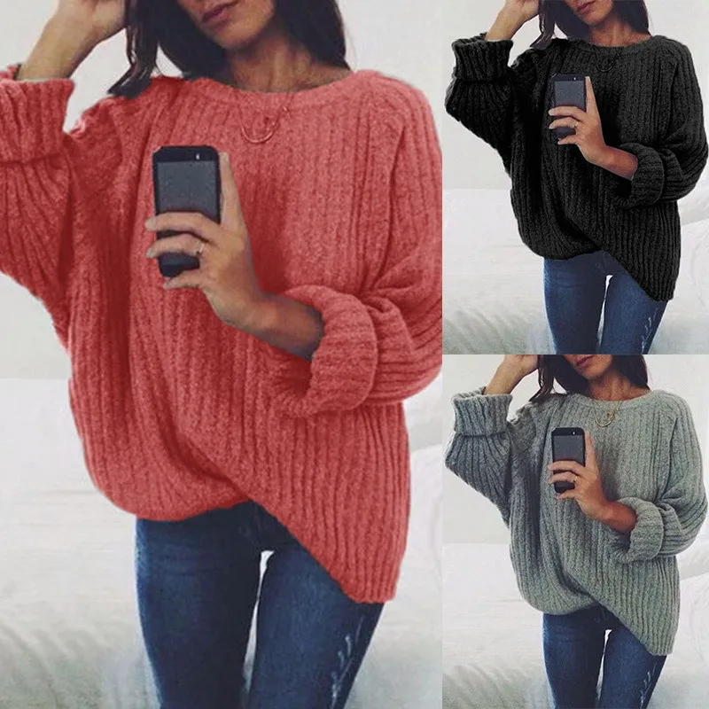 

2020 Knitted Women O-neck Sweater Pullovers Autumn winter Basic Women Sweaters Pullover Slim Fit Black cheap top