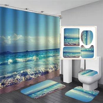 

Shower Curtain Seaside Scenery Printed Blackout Curtains Waterproof Mildew-proof Bathroom Curtain Bathroom Accessories