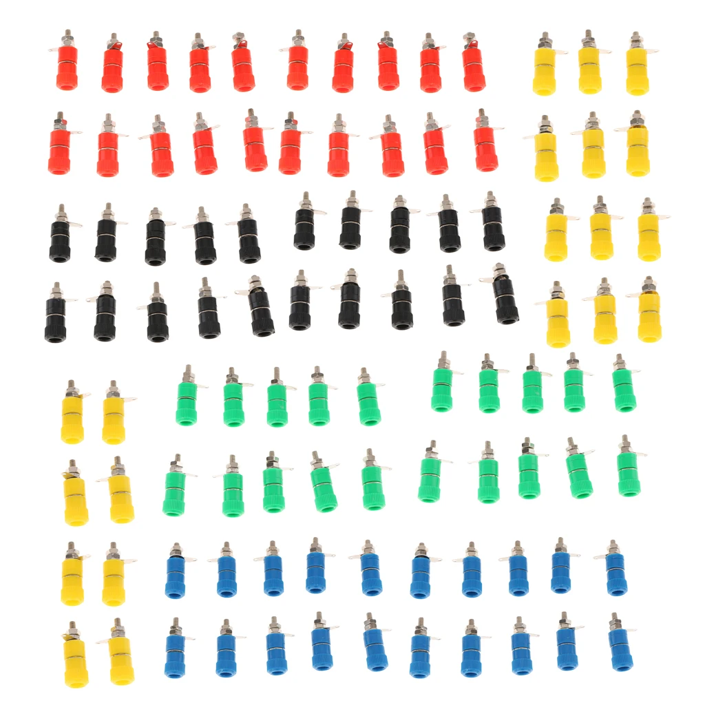 

100 Pieces 4mm Banana Plug Socket Banana Binding Post Connector-5 Color