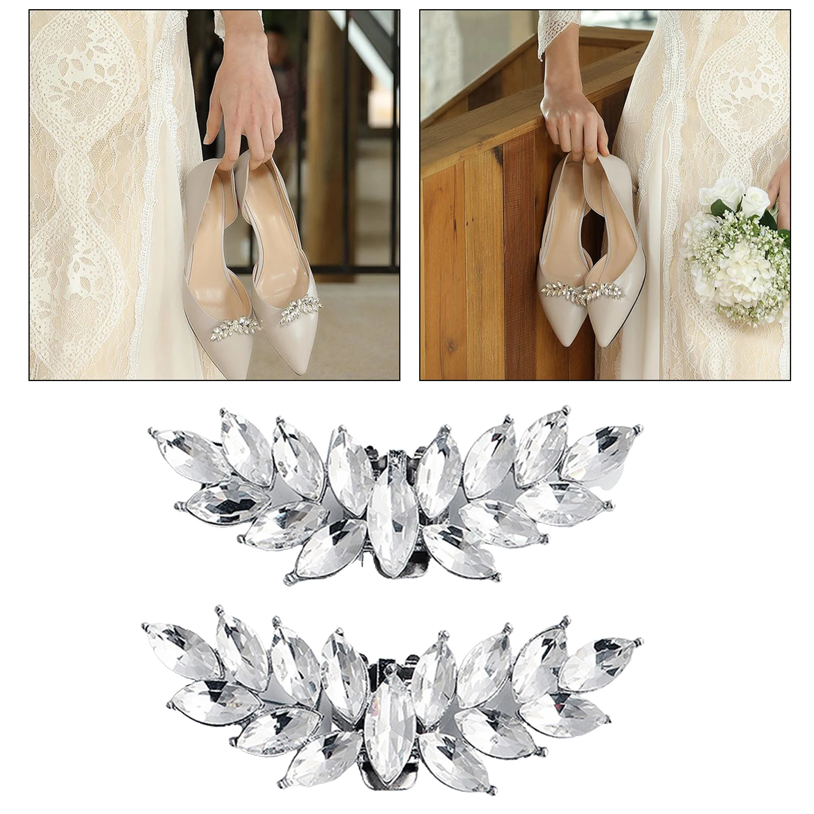 1 Pair Bridal Shoe Decorations Clips Rhinestone Shoe Buckle Charms for Wedding