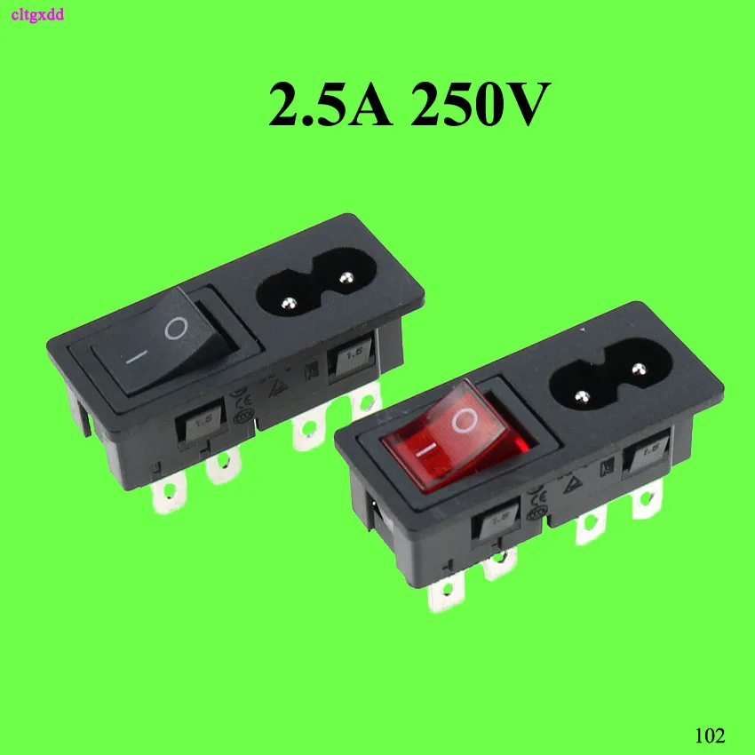 

cltgxdd 1pcs AC 2.5A 250V C8 Power Cord Inlet Socket receptacle With ON-OFF Red Light Rocker Switch Chassis AC power outlet