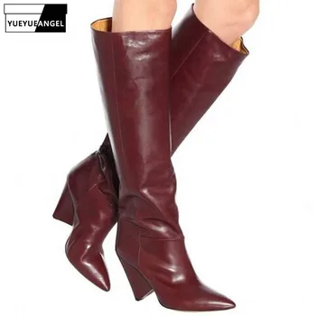 

Winter Shoes Women Runway Silver Diamond Knee High Boots Brand Top Quality Spike High Heel Pointed Toe Motorcycle Boots Big Size