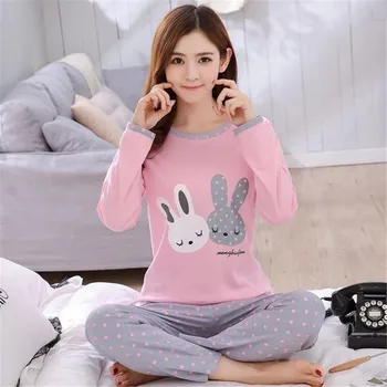 

Women's Long sleeve trousers Pajamas Set Comfortable Home Clothing Cartoon Pattern Casual Wear suit Sleepwear Female Nightgown