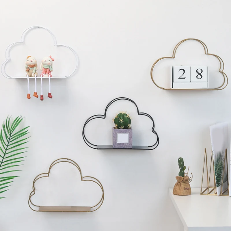 

Iron Storage Racks Hanging Decor Storage Box Wall Book Figurines Display Crafts Shelves Flower Pot Cloud Shape Storage Rack