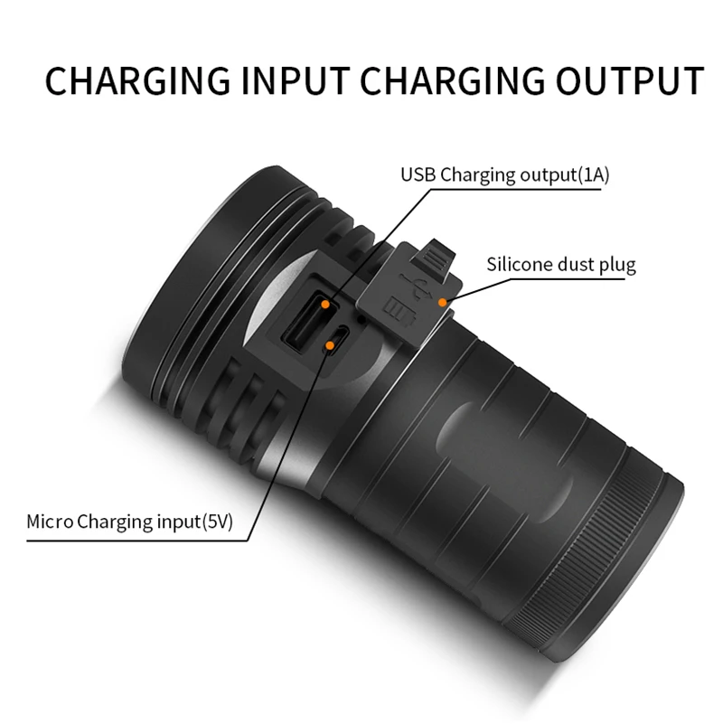  10400mAH Quad Core 3*XHP90 Ultra Powerful LED Flashlight 18650 Built-in Battery USB 3 Modes LED Fla