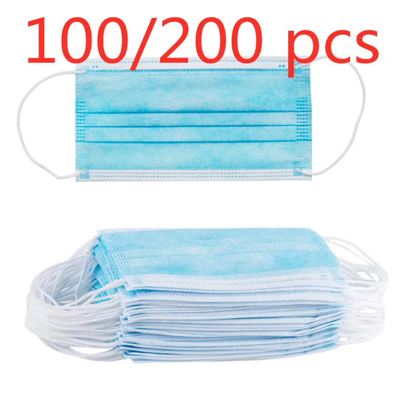 

DHL Fast express 100/200 pcs high quality 3 layer prevent Anti virus formaldehyde bad smell Bacteria Disposable mask in Stock