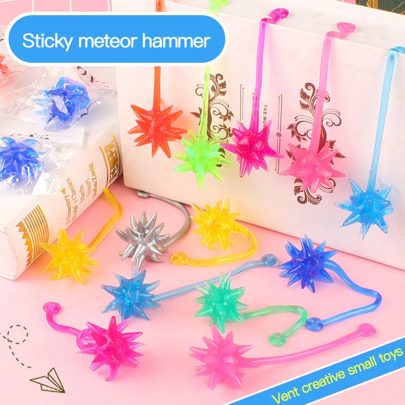 

1pcs Nostalgic Children's Fun Toy Sticky Meteor Hammer Soft Plastic Hand Sticky Ball Telescopic Sticky Elastic Large Stick Hamm