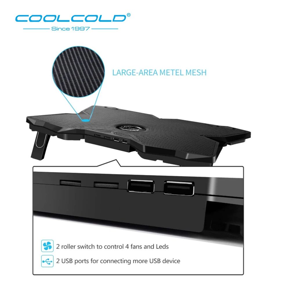 Suporte do Refrigerador do Jogo do Portátil da Almofada de Refrigeração do Portátil do Refrigerador do Portátil com Quatro Ventilador e 2 Usb para o Portátil de 14-17 Portátil Refrigerador Quatro Portas Polegadas do com - Imagem 5