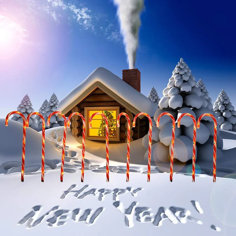 

Landscape Lights Crutch Lamp Cane Walkway Light Eco-Friendly Durable 10 Stakes Warm White US Plug 110V Christmas Decoration