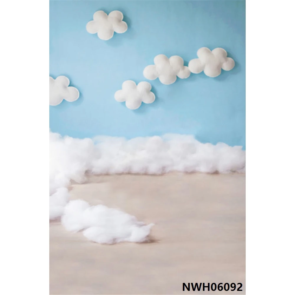 Laeacco детский душ фон голубая стена Белый хлопок облака пол фотографии фоны для фотографий фоны для фотостудии - Цвет: NWH06092