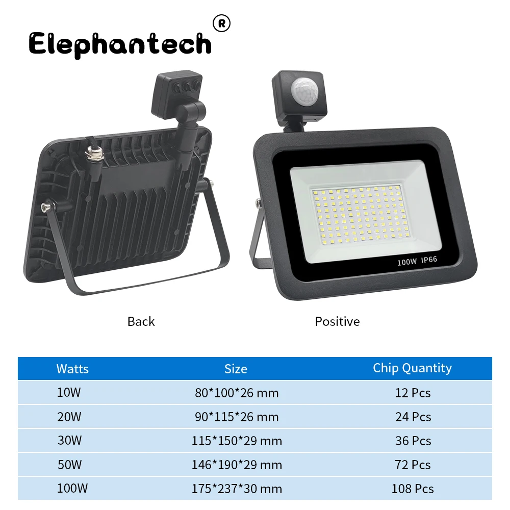 10w 20w 30w 50w 100w levou holofote 220v 240v sensor de movimento pir à prova d' água holofote lâmpada de parede ao ar livre luz de inundação holofotes