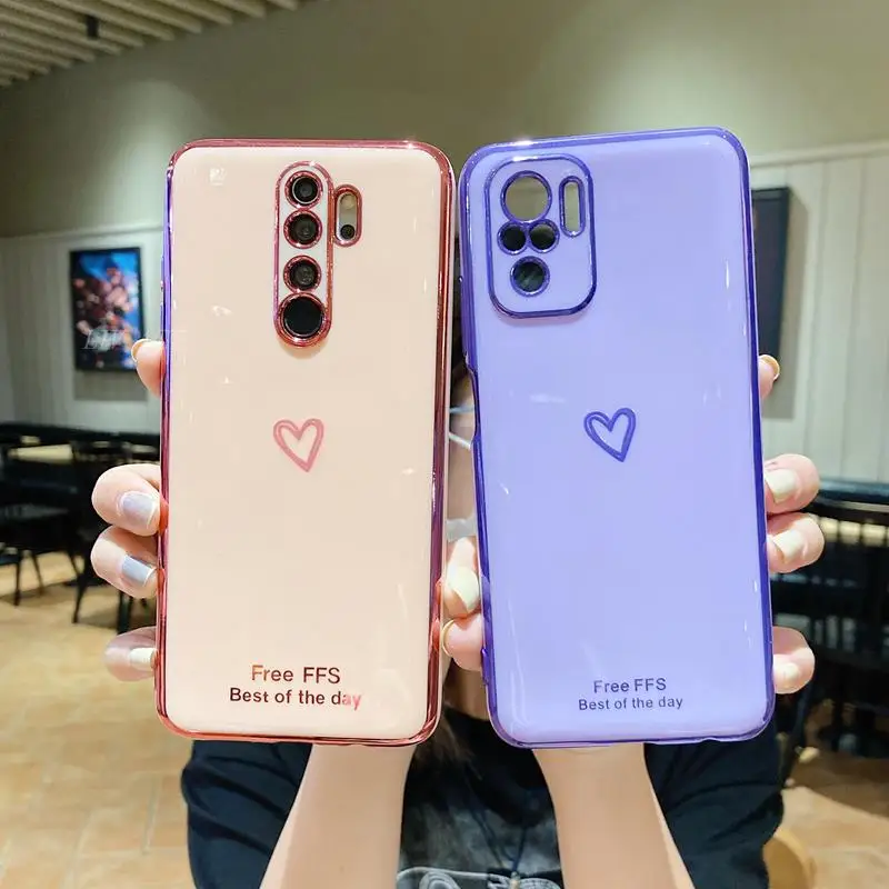 Plating Love Heart Silicone Phone Case For Xiaomi Redmi 9 9C 9A 8 8A 7A 5 Plus Note 10 7 Pro Max 8T Back Cover | Мобильные телефоны
