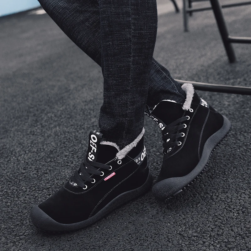 Мужская повседневная прогулочная обувь; зимние черные теплые зимние ботинки с высоким берцем на меху; нескользящие прочные мужские ботинки для прогулок на открытом воздухе