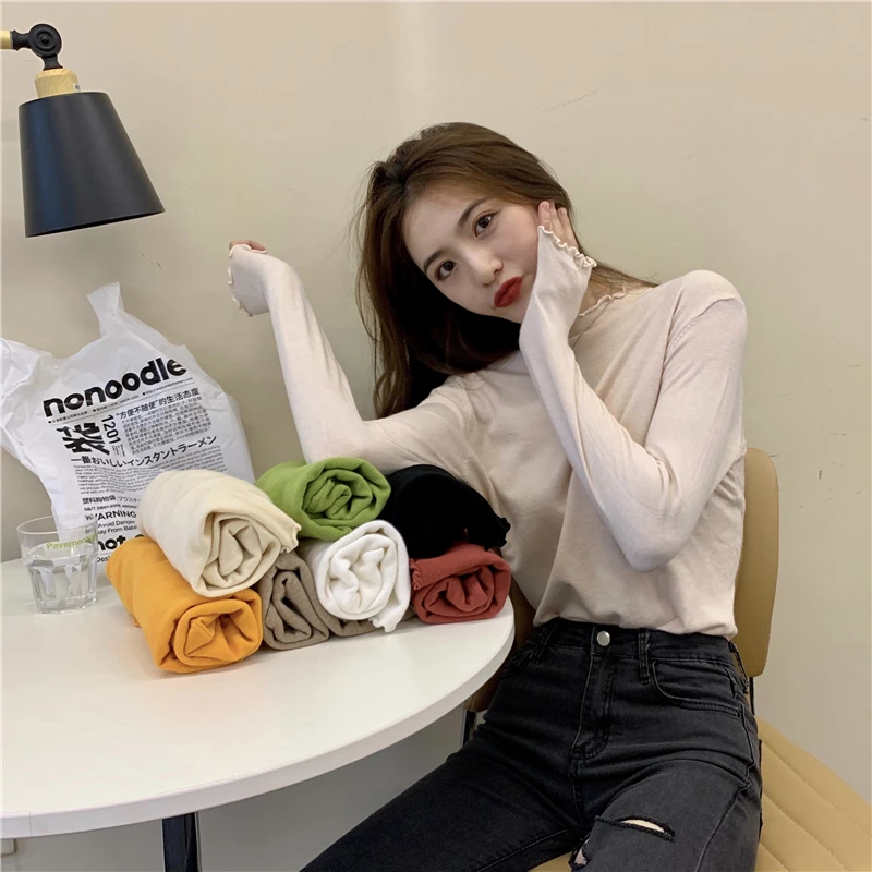 

Spring Basic Wild Color Fungus Small Turtleneck Knit Bottoming Shirt