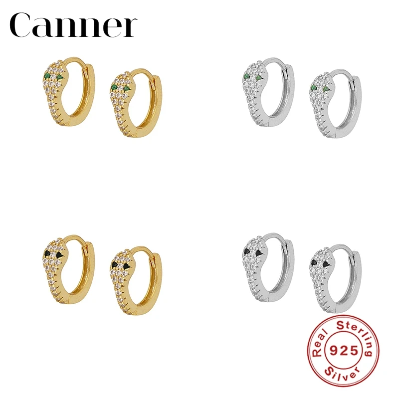 Canner-pendientes de aro de Plata de Ley 925 para mujer, aretes lujosos de Serpiente resplandeciente, joyería fina, W4