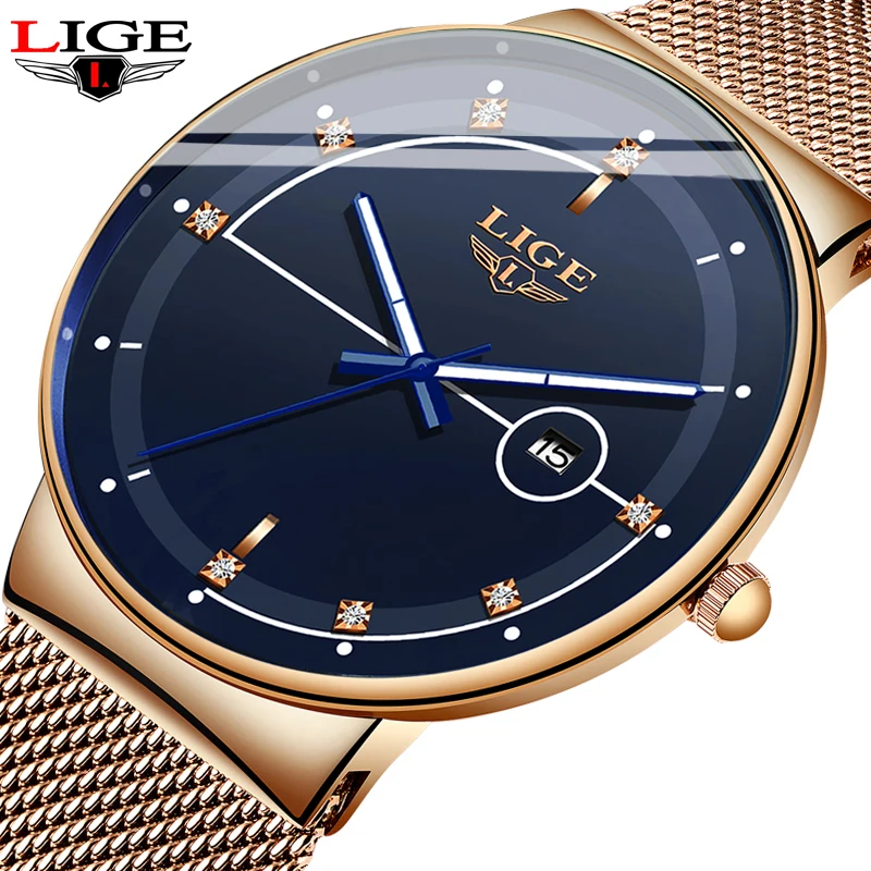 Relogio Masculino LIGE Новые Роскошные ультра тонкие часы с бриллиантовым циферблатом