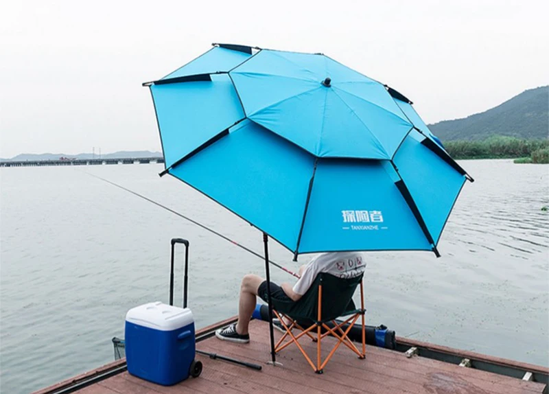 Fishing Umbrella Camping Outdoor Double-Layer Fold Sun Protection Anti UV Sunshade Waterproof Awning Rain Umbrella
