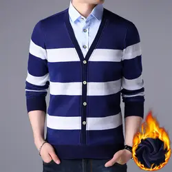 Новый зимний мужской утепленный мужской свитер, деловая теплая рубашка с воротником, блуза